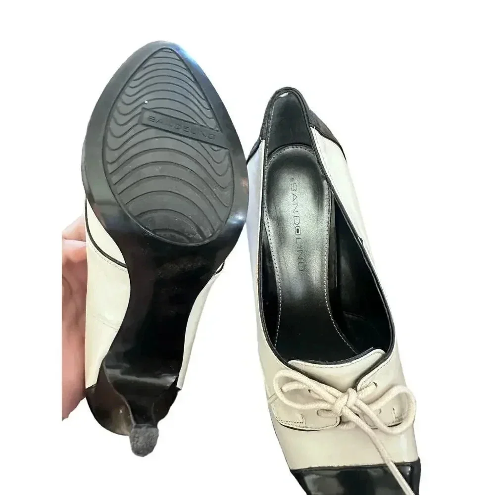 Bandolino Women's Cream and Black High Heels Lace-Up Pointed Toe Shoes Size 6.5M